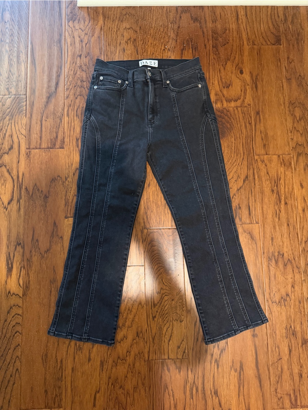 daze denim shy girl high rise crop flare black
